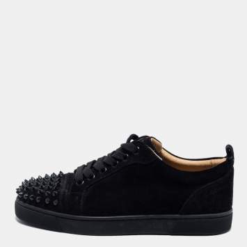 Pre Owned Christian Louboutin Black Suede Louis Junior Spike Sneakers Size 36.5