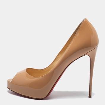 Pre Owned Christian Louboutin Beige Patent Leather New Very Prive Pumps Size 38