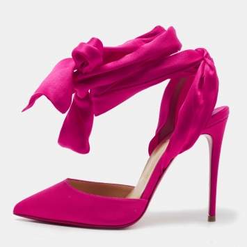 Pre Owned Christian Louboutin Pink Satin Ankle Wrap Pumps Size 37.5