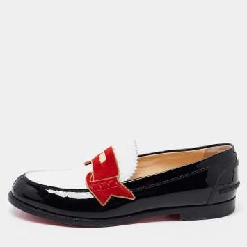 Pre Owned Christian Louboutin Multicolor Patent Leather Monono Flat Loafers Size 36.5