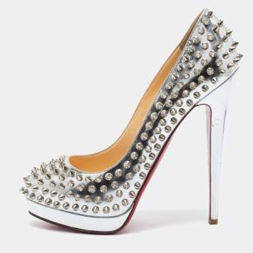 Pre Owned Christian Louboutin Silver Leather Alti Spike  Pumps Size 39.5