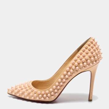 Pre Owned Christian Louboutin Light Peach Patent Leather Pigalle Spikes Pumps Size 36.5 