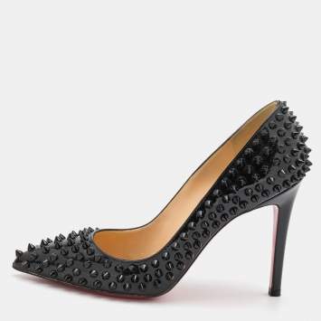 Pre Owned  Christian Louboutin Black Patent Leather Pigalle Spikes Pumps Size 37