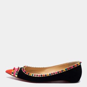 Pre Owned Christian Louboutin Tricolor Suede and Leather Malabar Hill Ballet Flats Size 39.5