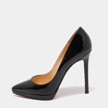 Pre Owned Christian Louboutin Black Patent Leather Pigalle Plato Platform Pumps Size 37