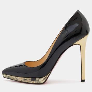 Pre Owned Christian Louboutin Black Patent Leather Pointed Toe Pumps Size 36
