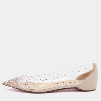 Pre Owned Christian Louboutin Transparent/Beige PVC and Leather Degrastrass Ballet Flats Size 39