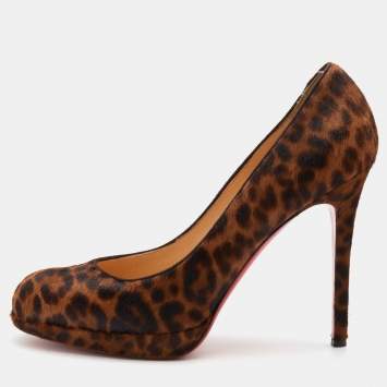 Pre Owned Christian Louboutin Brown Leopard Print Calf Hair Filo Platform Pumps Size 39.5