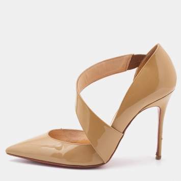Pre Owned Christian Louboutin Beige Patent Leather Ograde Pointed Toe Pumps Size 36.5