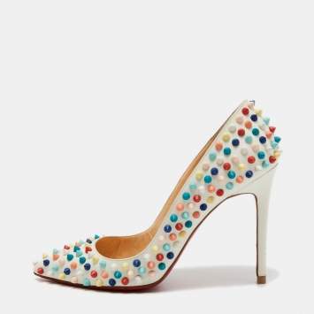 Pre Owned Christian Louboutin White Leather Pigalle Spikes Pumps Size 39