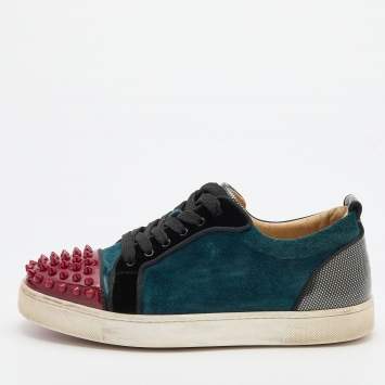 Pre Owned Christian Louboutin Multicolor Patent Leather and Suede Spike Accent Low Top Sneakers Size 38