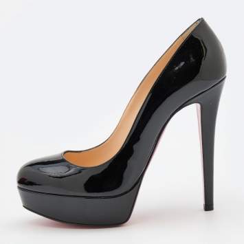 Pre Owned Christian Louboutin Black Patent Leather Bianca Platform Pumps Size 37.5