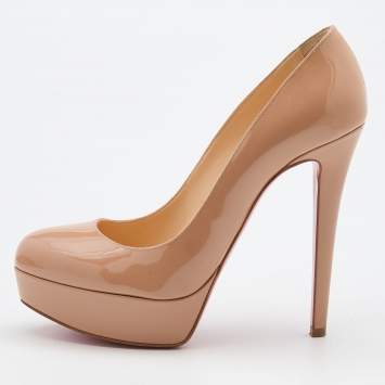 Pre Owned Christian Louboutin Beige Patent Leather Bianca Platform Pumps Size 37.5