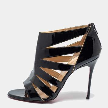 Pre Owned Christian Louboutin Black Patent Leather Beauty K Cage Sandals Size 38