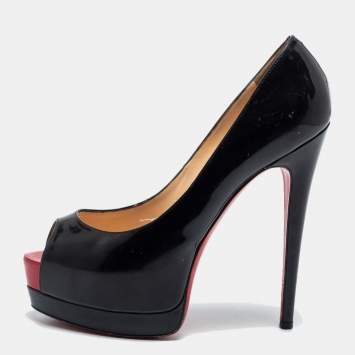 Pre Owned Christian Louboutin Black Patent Leather Altadama Platform Pumps Size 37.5