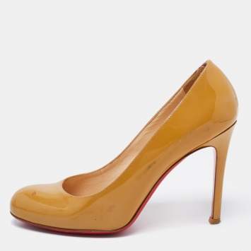 Pre Owned Christian Louboutin Mustard Patent Leather Simple Pumps Size 36.5
