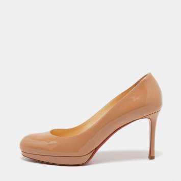 Pre Owned Christian Louboutin Beige Patent Leather New Simple Pumps Size 37