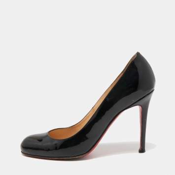 Pre Owned Christian Louboutin Black Patent Leather Simple Platform Pumps Size 38