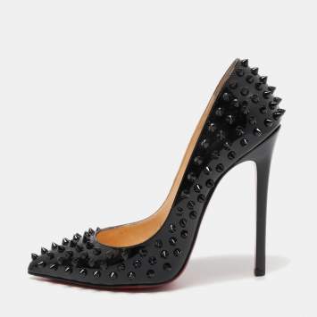 Pre Owned Christian Louboutin Black Patent Leather Pigalle Spikes Pumps Size 39