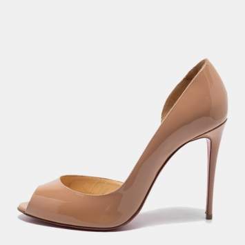 Pre Owned Christian Louboutin Beige Patent Leather Demi You Pumps Size 38.5