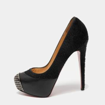 Pre Owned Christian Louboutin Black Leather and Calf Hair Maggie Pumps Size 38.5