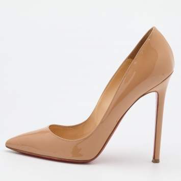 Pre Owned Christian Louboutin Beige Patent Leather Pigalle Pumps Size 37