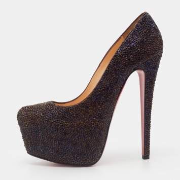 Pre Owned Christian Louboutin Plum Crystal Embellished Leather Daffodile Pumps Size 38.5