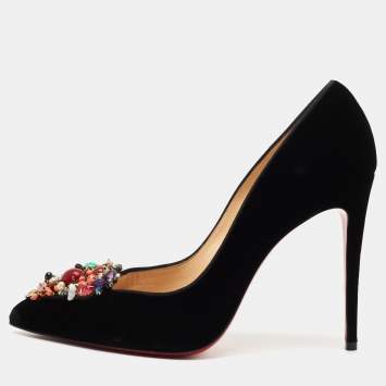 Pre Owned Christian Louboutin Black Velvet Diva Cora Pumps Size 40.5