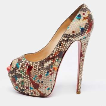 Pre Owned Christian Louboutin Multicolor Python Leather Highness Platform Pumps Size 38