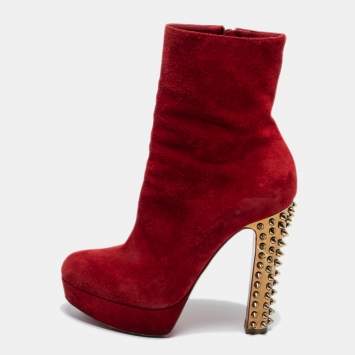 Pre Owned Christian Louboutin Red Suede Taclou Ankle Booties Size 38