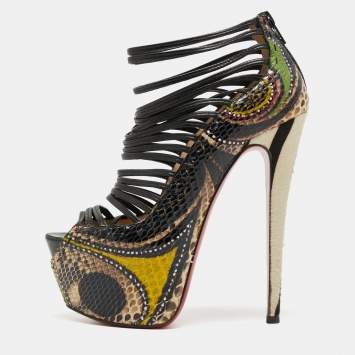 Pre Owned Christian Louboutin Multicolor Python Leather Zoulou Strappy Pumps Size 37.5