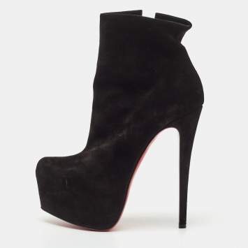 Pre Owned Christian Louboutin Black Suede Platform Ankle Length Boots Size 38