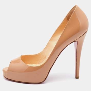 Pre Owned Christian Louboutin Beige Patent Leather New Very Prive Pumps Size 39