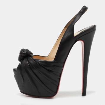 Pre Owned Christian Louboutin Black Knotted Leather Miss Benin Slingback Pumps Size 36