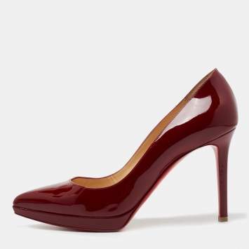 Pre Owned Christian Louboutin Burgundy Patent Leather Pigalle Plato Pumps Size 40.5