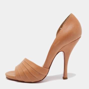 Pre Owned Christian Louboutin Beige Pleated Leather D'orsay Open Toe Sandals Size 39