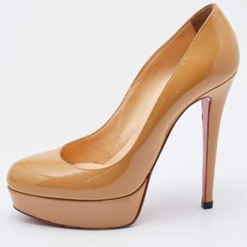 Pre Owned Christian Louboutin Beige Patent Leather Bianca Platform Pumps Size 38