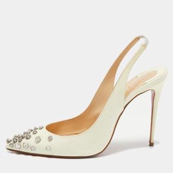 Pre Owned Christian Louboutin Off White Patent Leather Drama Slingback Pumps Size 37