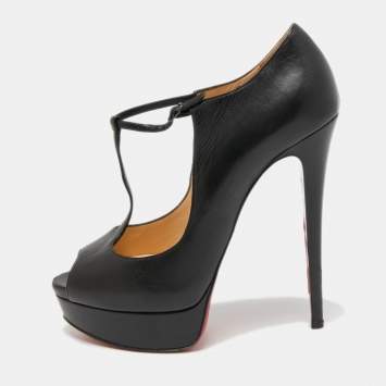 Pre Owned Christian Louboutin Black Leather Jilopa Platform Sandals Size 39