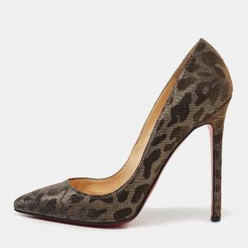 Pre Owned Christian Louboutin Metallic Two Tone Leopard Print Lurex Fabric Pigalle Pumps Size 37
