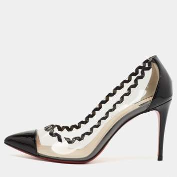 Pre Owned Christian Louboutin Black Patent Leather and PVC Lisabeth Pumps Size 37