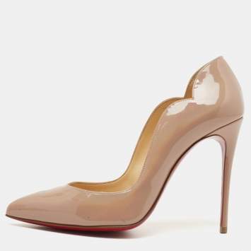 Pre Owned Christian Louboutin Beige Patent Leather Hot Chick Pumps Size 36