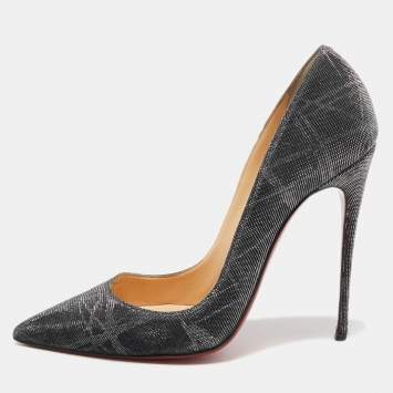 Pre Owned Christian Louboutin Metallic Grey Lurex Fabric So Kate Pumps Size 37.5