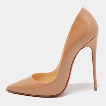 Pre Owned Christian Louboutin Beige Patent Leather So Kate Pumps Size 38