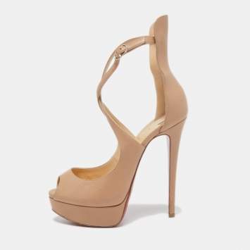 Pre Owned Christian Louboutin Beige Leather Marlenalta Platform Sandals Size 37.5