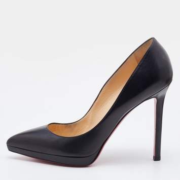 Pre Owned Christian Louboutin Black Leather Pointed Toe Pigalle Plato Pumps Size 37.5