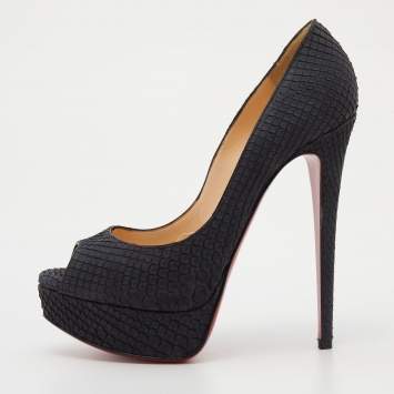 Pre Owned Christian Louboutin Black Python Lady Peep Toe Platform Pumps Size 36