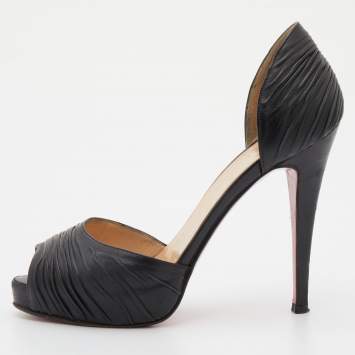 Pre Owned Christian Louboutin Black Leather Armadillo Peep Toe Platform Pumps Size 36