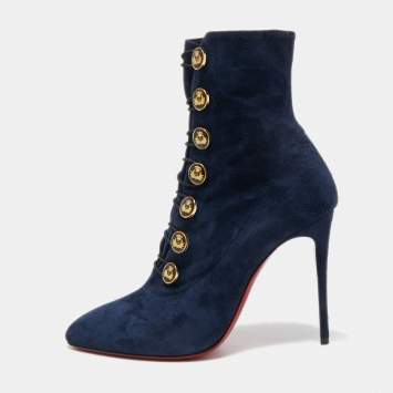 Pre Owned Christian Louboutin Navy Blue Suede Frenchissima Ankle Boots Size 36