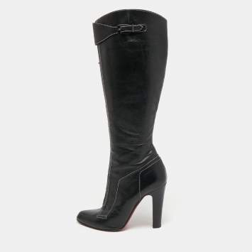 Pre Owned Christian Louboutin Black Leather Knee Length Boots Size 39.5